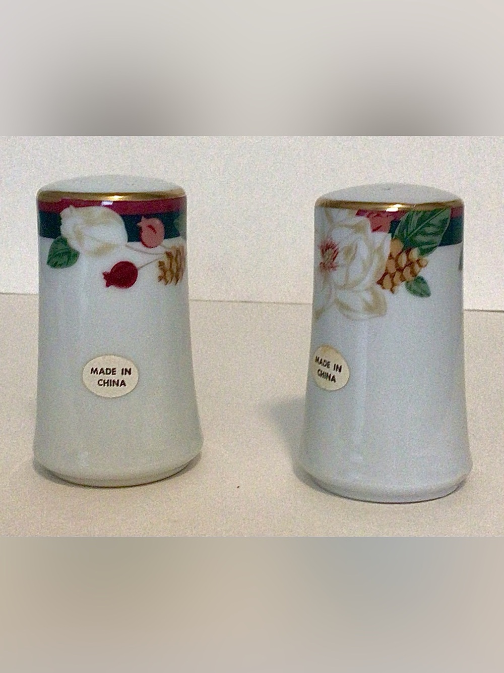 Tienshan Magnolia Pattern Fine China Salt and Pepper Shaker Set NEW UNUSED NOS